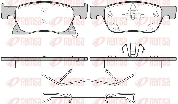Brake pad kit REMSA Front Axle, with acoustic wear warning, with adhesive film, with accessories, with spring - 1681.02