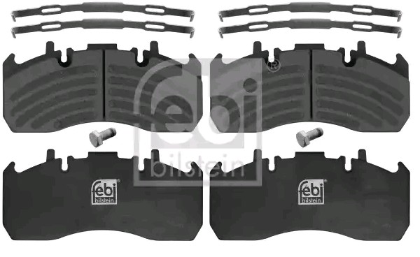 29173 FEBI BILSTEIN non-steered trailing axle, non-steered leading axle, Rear Axle, Front Axle, steered leading axle, steered trailing axle, prepared for wear indicator, with fastening material Width: 100mm, Thickness 1: 29mm Brake pads 16906 buy