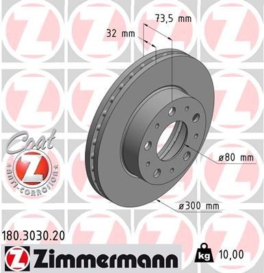 Original 180.3030.20 ZIMMERMANN Brake rotors FIAT