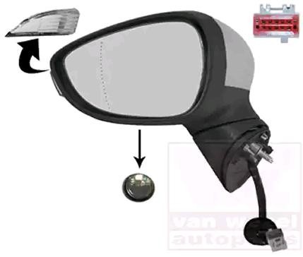 VAN WEZEL 1808827 Wing mirror Left, primed, Complete Mirror, Aspherical, for electric mirror adjustment, Electronically foldable, Heatable