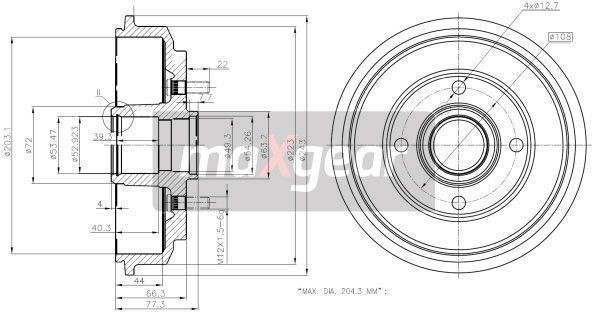 MAXGEAR 19-2316 Brake Drum with wheel hub, without wheel bearing, with wheel studs, 243mm, Rear Axle