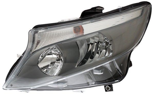 HELLA 1EL 011 284-561 Headlight Right, H7, H15, Halogen, FF, 12V, with high beam, with reflector, with side marker light, with indicator, with low beam, with position light, with daytime running light, for right-hand traffic, with bulbs, with motor for headlamp levelling