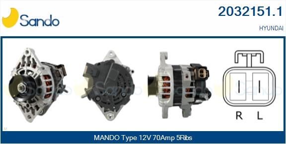 SANDO 12V, 70A, CPA0053, Ø 57 mm, with integrated regulator Number of ribs: 5 Generator 2032151.1 buy