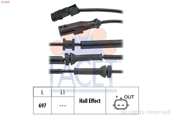 FACET 21.0147 ABS sensor Made in Italy - OE Equivalent, 697mm