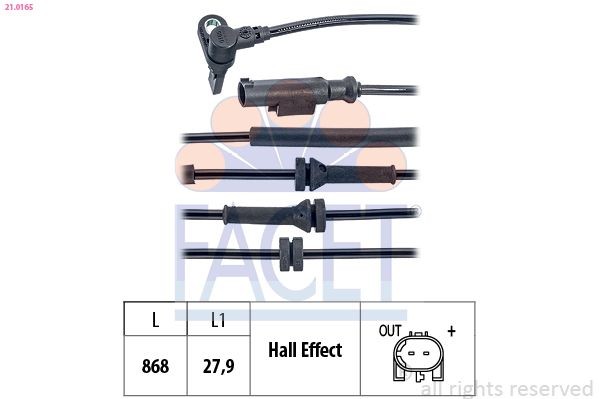 FACET 21.0165 ABS sensor Made in Italy - OE Equivalent, 868mm