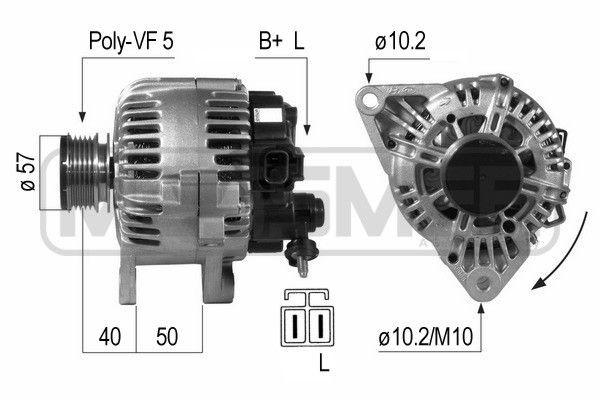 ERA 210650 Alternator 14V, 120A, B+L, incl. vacuum pump, Ø 57 mm