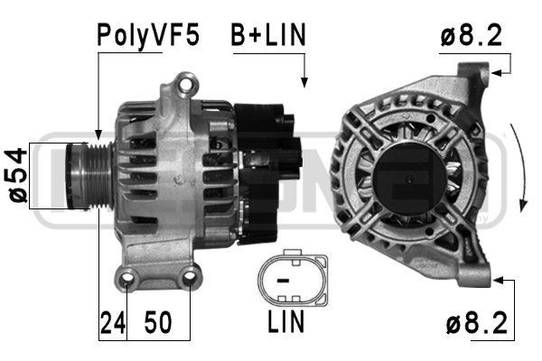 MESSMER 210948 Alternator 14V, 120A, B+LIN, Ø 54 mm