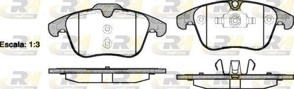 ROADHOUSE 21219.00 Brake pad set Front Axle, prepared for wear indicator, with adhesive film, with accessories, with spring