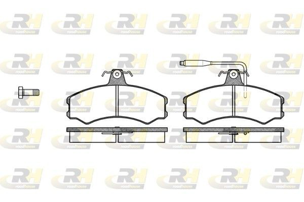 ROADHOUSE 2143.02 Brake pad set Front Axle, incl. wear warning contact, with bolts/screws, with accessories, with spring