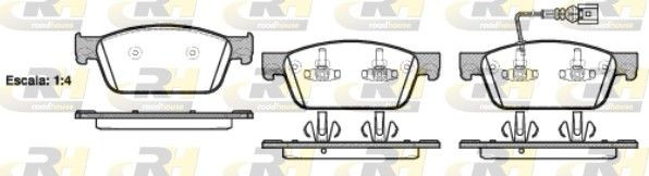 ROADHOUSE 21440.01 Brake pad set Front Axle, incl. wear warning contact, with adhesive film, with spring, with accessories