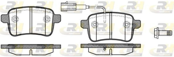 ROADHOUSE 21450.02 Brake pad set Rear Axle, incl. wear warning contact, with adhesive film, with bolts/screws, with accessories