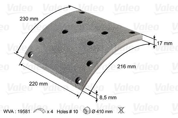 19581 VALEO Brake Lining Kit, drum brake 219800 buy