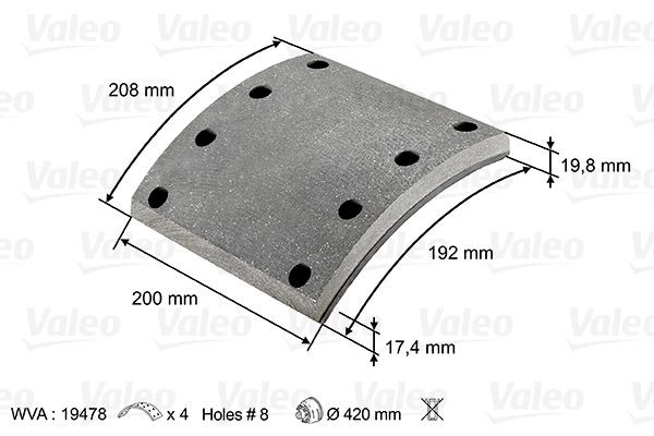 19477 VALEO 219802 Brake Lining Kit, drum brake 3057396600