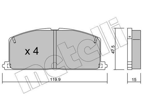 22-0108-0 METELLI Brake pad set TOYOTA excl. wear warning contact, not prepared for wear indicator