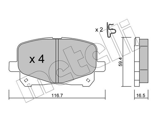 24522 METELLI with acoustic wear warning Thickness 1: 16,5mm Brake pads 22-0443-0 buy