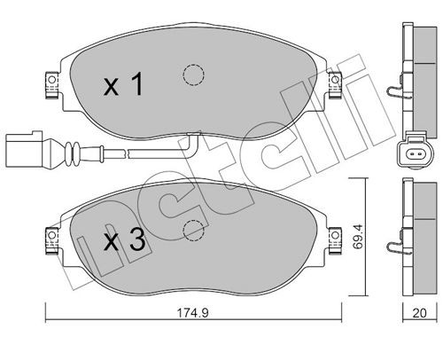 22-0952-0 METELLI Brake pad set AUDI incl. wear warning contact