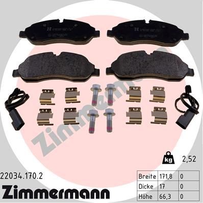 ZIMMERMANN 22034.170.2 Brake pad set incl. wear warning contact, with bolts/screws, Photo corresponds to scope of supply, with sliding plate