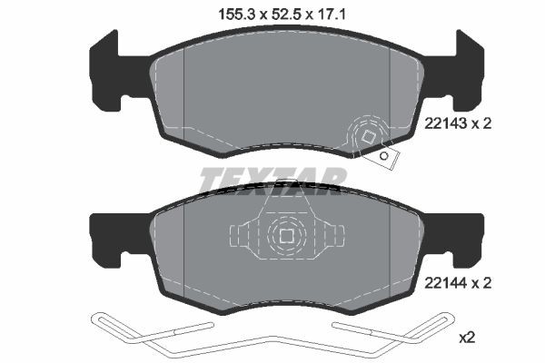 22143 TEXTAR with acoustic wear warning, with accessories Height: 52,5mm, Width: 155,3mm, Thickness: 17,1mm Brake pads 2214301 buy