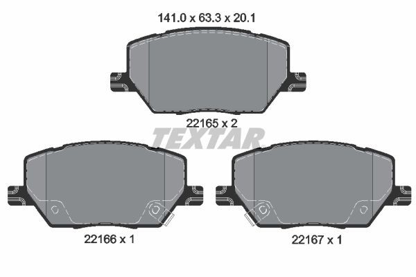 22165 TEXTAR with acoustic wear warning Height: 63,3mm, Width: 141mm, Thickness: 20,1mm Brake pads 2216501 buy