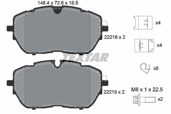 TEXTAR 2221801 Brake pad set not prepared for wear indicator, with brake caliper screws, with accessories