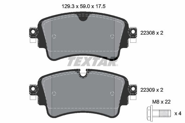 2230801 Set of brake pads 9126D1898 TEXTAR prepared for wear indicator, with brake caliper screws