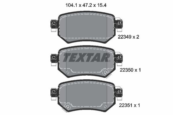 22349 TEXTAR with acoustic wear warning Height: 47,2mm, Width: 104,2mm, Thickness: 15,4mm Brake pads 2234901 buy