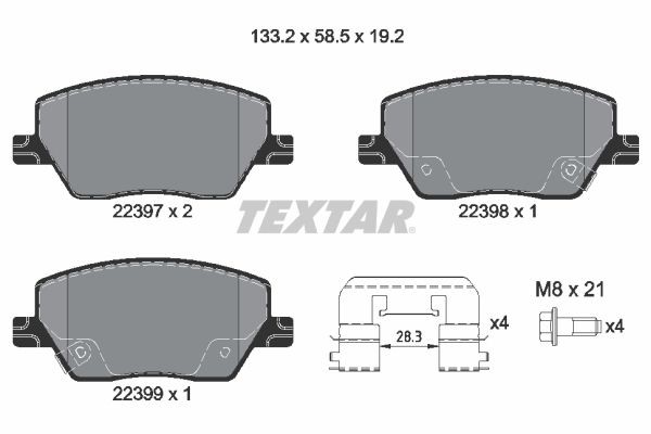 TEXTAR 2239701 Brake pad set with acoustic wear warning, with brake caliper screws, with accessories