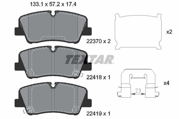 22370 TEXTAR with acoustic wear warning, with accessories Height: 57,2mm, Width: 133,1mm, Thickness: 17,4mm Brake pads 2241801 buy