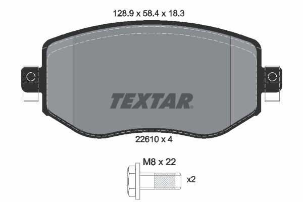 22610 TEXTAR with acoustic wear warning, with brake caliper screws Height: 58,4mm, Width: 128,9mm, Thickness: 18,3mm Brake pads 2261001 buy