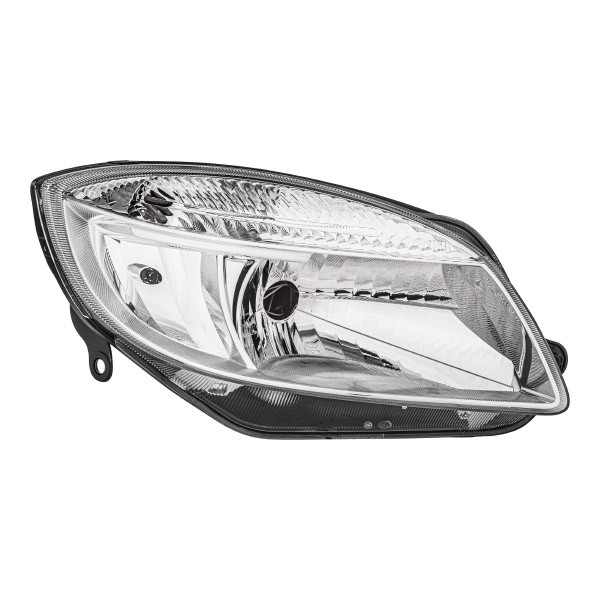 1ED 247 025-221 HELLA Headlight SKODA Right, H4, W5W, PY21W, Halogen, Single Headlight, FF, 12V, with indicator, with high beam, with position light, with low beam, for right-hand traffic, with motor for headlamp levelling, without bulbs
