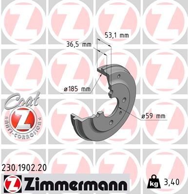 ZIMMERMANN COAT Z 230.1902.20 Tamburo freno 219mm