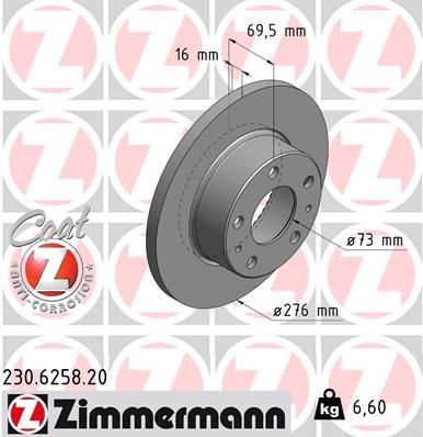 ZIMMERMANN COAT Z 230.6258.20 Brake disc 276x16mm, 7/5, 5x118, solid, Coated