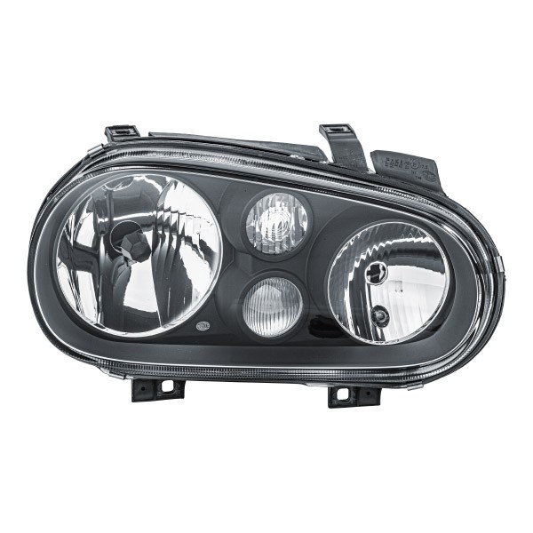 HELLA 1EL 007 700-161 Headlight Right, H7/H1/H3, PY21W, W5W, H7, H1, H3, Halogen, DE, FF, 12V, black, white, with low beam, with position light, with front fog light, with high beam, for right-hand traffic, without motor for headlamp levelling, without bulbs