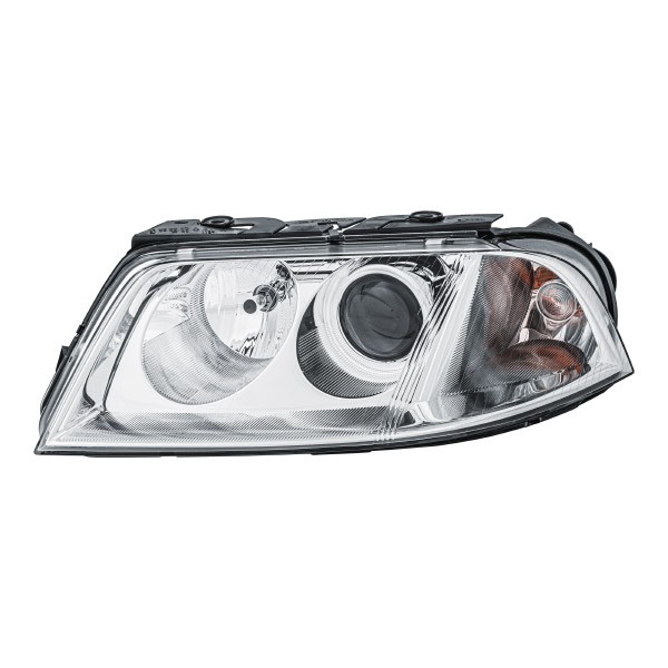 HELLA 1EL 008 350-011 Headlight Left, H7/H7, W5W, PY21W, Halogen, FF, DE, 12V, white, with indicator, with high beam, with low beam, with position light, for right-hand traffic, with bulbs, with motor for headlamp levelling