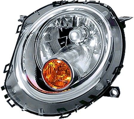 HELLA 1ER 354 477-021 Headlight Right, P21W, H4, Halogen, 12V, yellow, with high beam, with indicator, with low beam, for right-hand traffic, with bulbs, with motor for headlamp levelling, ECE