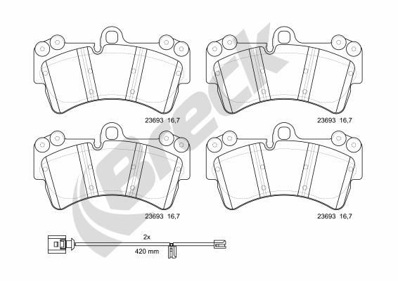 BRECK 23693 00 553 00 Brake pad set Ceramic, prepared for wear indicator, with anti-squeak plate, with counterweights
