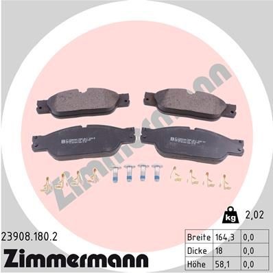23908 ZIMMERMANN prepared for wear indicator, with bolts/screws, Photo corresponds to scope of supply, with spring Height: 58mm, Width: 164mm, Thickness: 18mm Brake pads 23908.180.2 buy