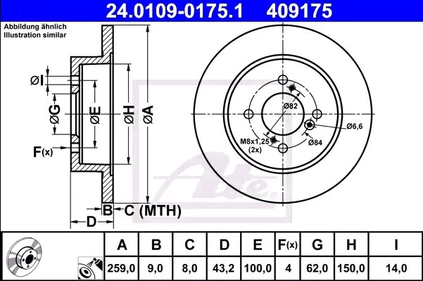 ATE Brake rotors 24.0109-0175.1 for Suzuki Swift Mk4