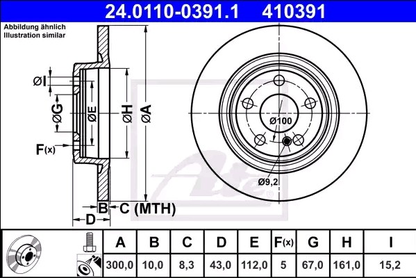ATE Brake rotors 24.0110-0391.1 suitable for MERCEDES-BENZ SLK, SLC
