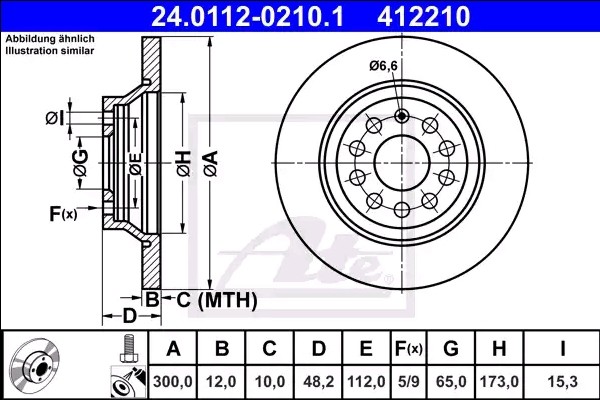 ATE: Original Bremsscheibe 24.0112-0210.1 Ø: 300,0mm, Ø: 300,0mm, Lochanzahl: 5, Bremsscheibendicke: 12,0mm