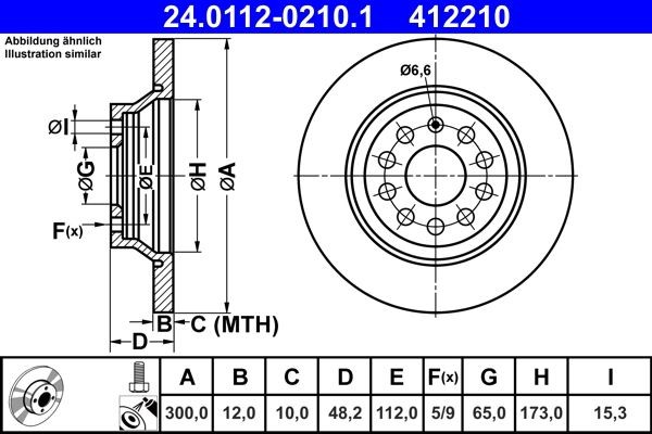 Bremsscheiben 24.0112-0210.1 ATE 412210 300,0x12,0mm, 5x112,0, voll, beschichtet, mit Schrauben