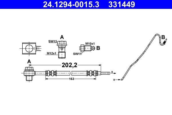 331449 ATE 202,2 mm Length: 202,2mm, External Thread: M10x1mm Brake line 24.1294-0015.3 buy