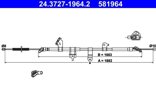 ATE 24.3727-1964.2 Hand brake cable TOYOTA experience and price