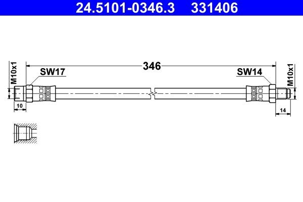 ATE 24.5101-0346.3 Bremžu šļūtene 346mm, M10x1