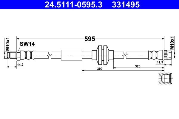 Original 24.5111-0595.3 ATE Flexible brake pipe OPEL