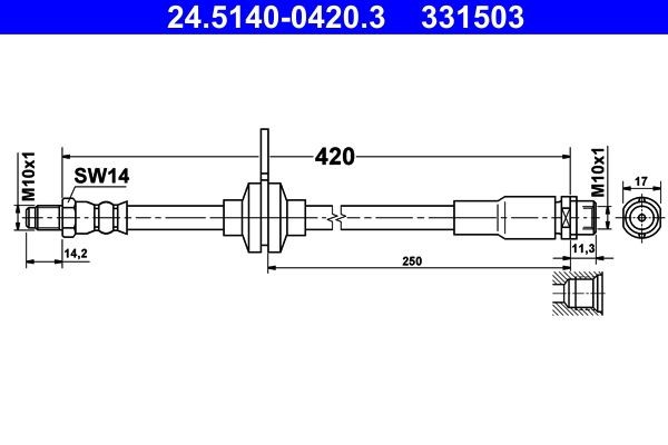331503 ATE 24514004203 Brake flexi hose Ford Focus Mk3 2.0 TDCi 115 hp Diesel 2014 price