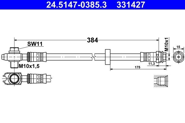 Original ATE 331427 Flexible brake line 24.5147-0385.3 for LEXUS CT