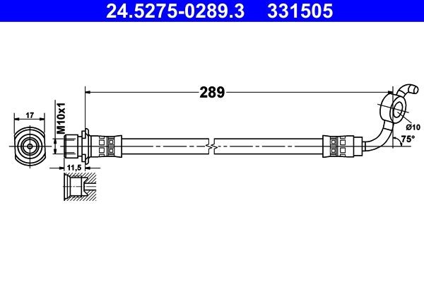 24.5275-0289.3 ATE Brake flexi hose TOYOTA 289 mm, M10x1