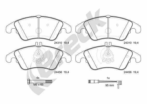 BRECK 24310 00 551 00 Brake pad set Ceramic, prepared for wear indicator, excl. wear warning contact, with anti-squeak plate, with brake caliper screws
