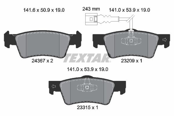 TEXTAR 2436704 Brake pad set incl. wear warning contact